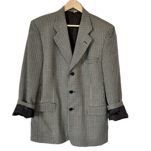 Vintage Oversized Blazer Boyfriend Fit Plaid Suit Jacket Green Navy Checked XL